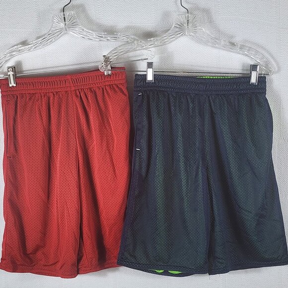 Athletic Works Poly Lined Mesh 2pk Blue/Green Red/Black Shorts Size XL 14-16 - Picture 1 of 16